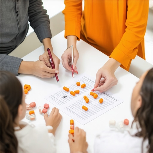 A team of healthcare professionals collaborating on a personalized weight management plan with medication, diet, and exercise components