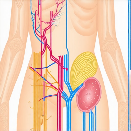 Diagram showing neuromodulation and hormonal pathways involved in fat regulation