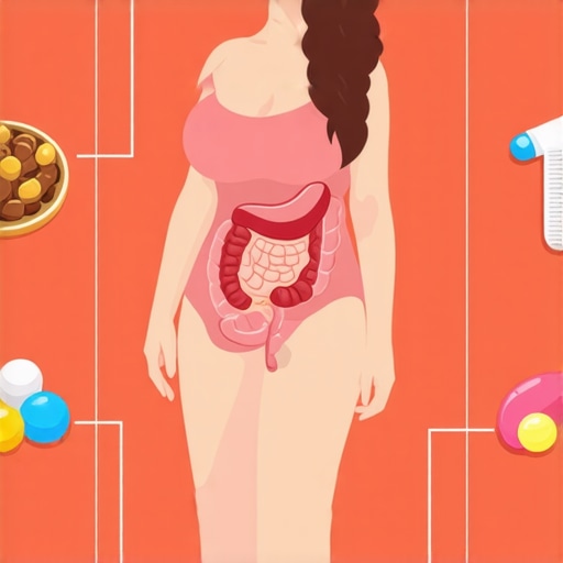 Infographic showing diet, gut health, and medication interactions in weight management.