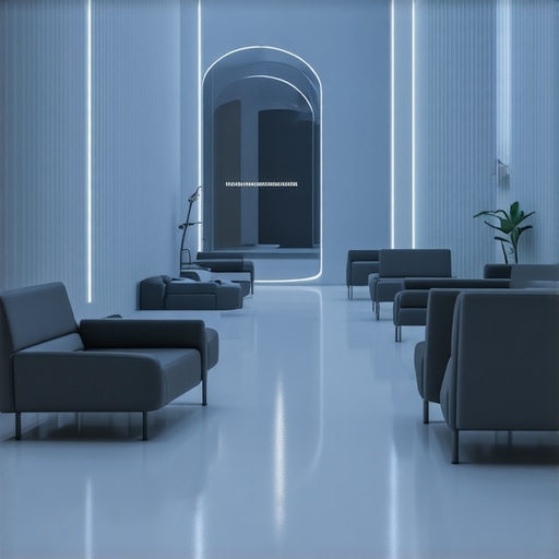 Futuristic clinic scene with genetic testing and AI-driven health analysis