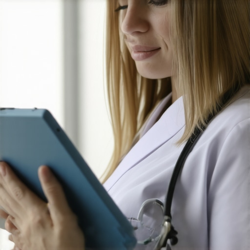 Doctor analyzing genetic and metabolic data on a tablet for tailored GLP-1 therapy.