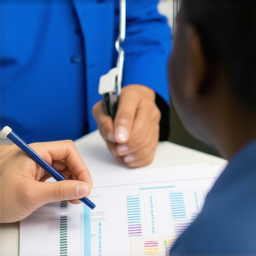 Healthcare professional analyzing glucose monitoring data with a patient for tailored weight management.