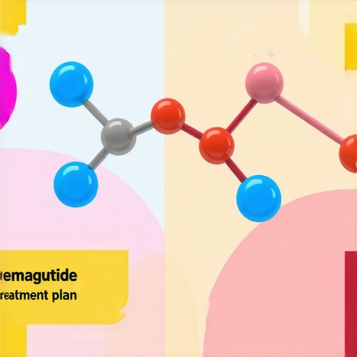Medical illustration showing semaglutide molecule and tailored treatment approach.