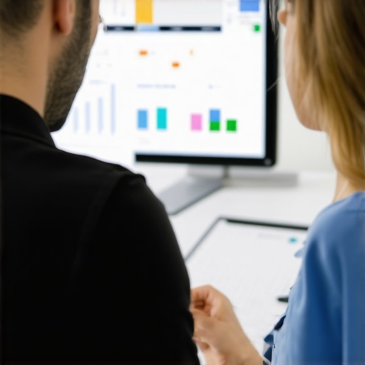 Medical professional reviewing personalized weight loss plan with patient in a high-tech clinic environment.