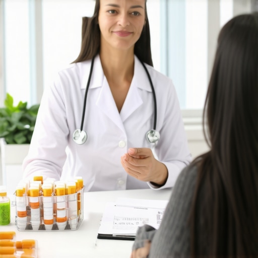 Healthcare provider explaining diet adjustments to a patient on injectable weight loss therapy.