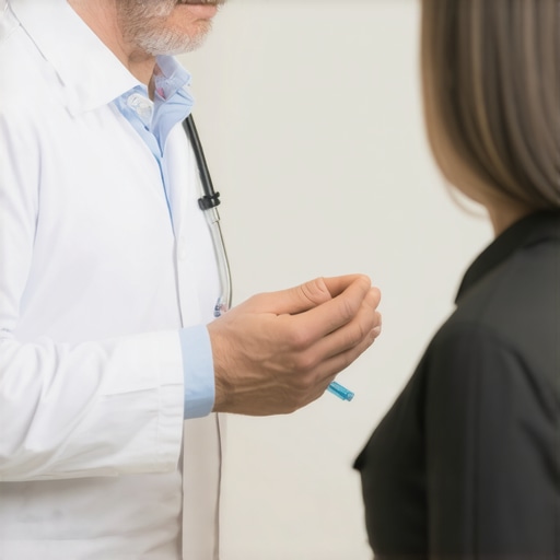 Doctor and patient discussing injection timing and site rotation