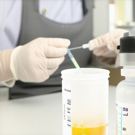 Person with medical gloves preparing weight loss injection at home, emphasizing routine and safety.