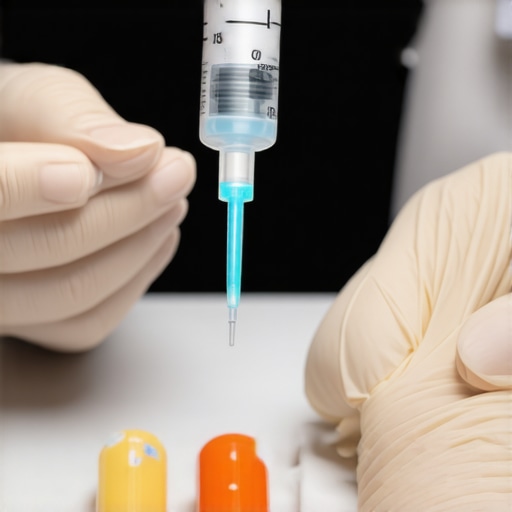 Healthcare professional demonstrating injection technique in a clinical setting
