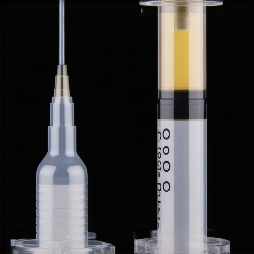 Illustration of modern injection devices including auto-injectors, jet injectors, and microneedle patches in a clinical setting