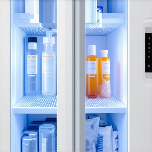 Futuristic smart refrigerator with digital temperature monitoring for medication storage