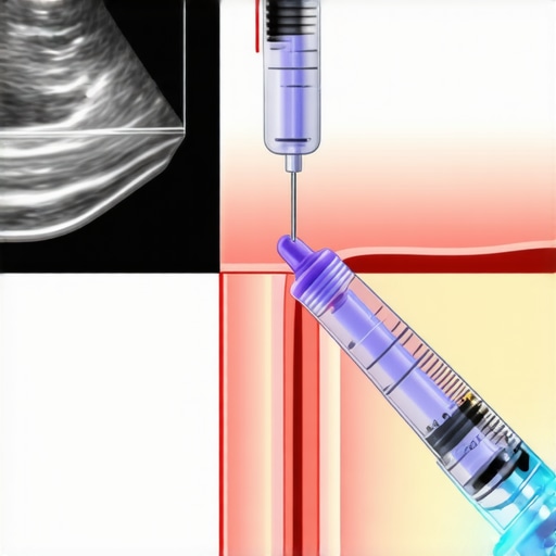 Medical illustration showing ultrasound-guided semaglutide injection targeting subcutaneous tissue