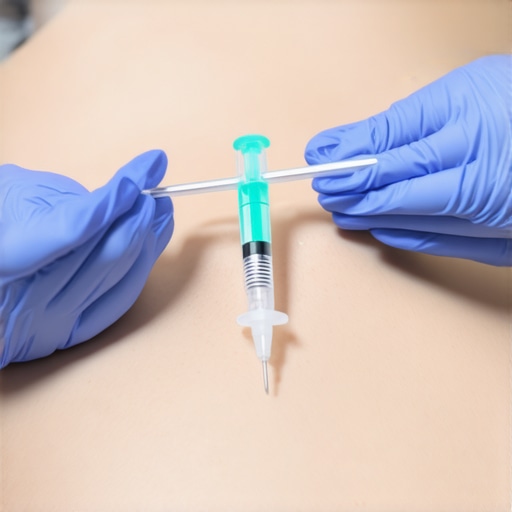 Professional performing an ultrasound-guided injection on an obese patient, demonstrating advanced precision techniques.