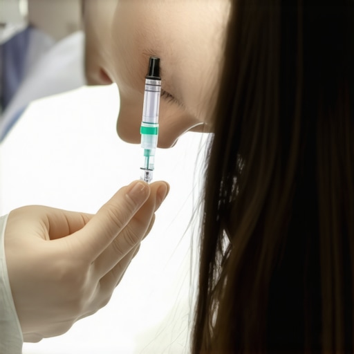 Healthcare professional demonstrating proper injection technique with auto-injector