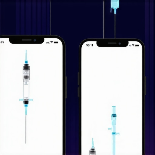 Patient using a mobile app to track injection sites and symptoms for weight loss medication safety.