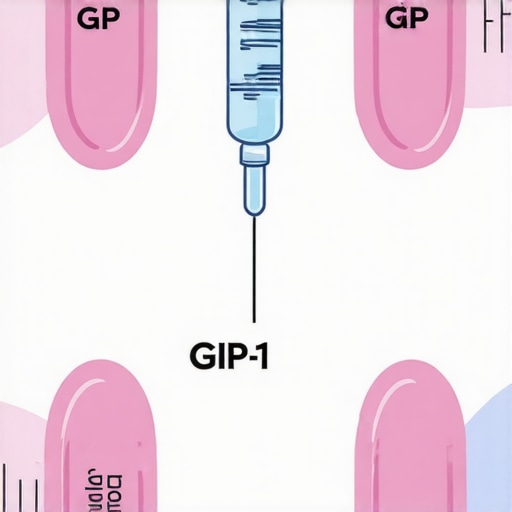 Diagram showing GLP-1, GIP, and glucagon receptor interactions in advanced weight loss therapies.