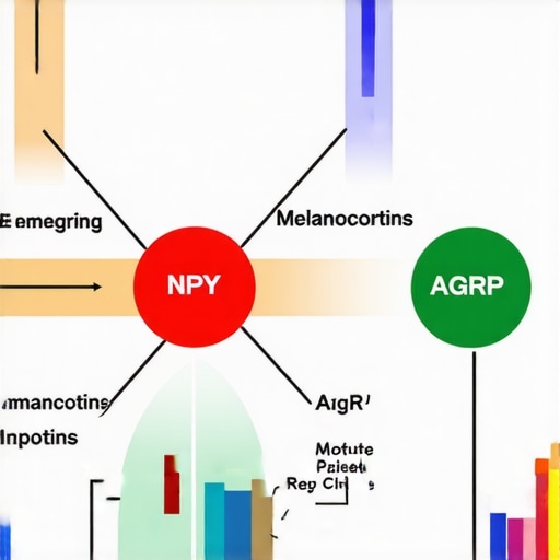 Diagram showing neurohormonal pathways controlling hunger and satiety, including new targets for pharmacotherapy.