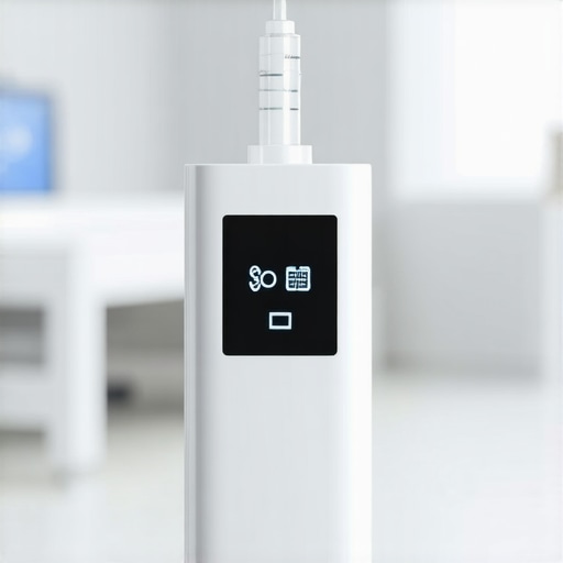 Futuristic smart injection device syncing with a healthcare app, illustrating technological innovations in weight loss treatments