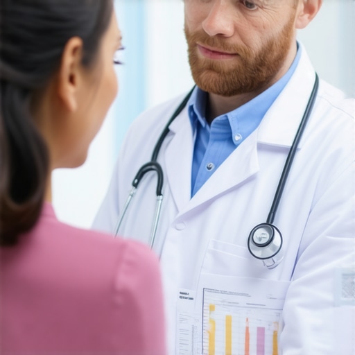 Doctor discussing personalized fat loss strategies with a patient using genetic and metabolic data.