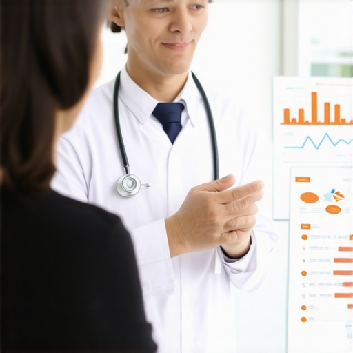 Doctor and patient discussing weight management strategies with visual aids.