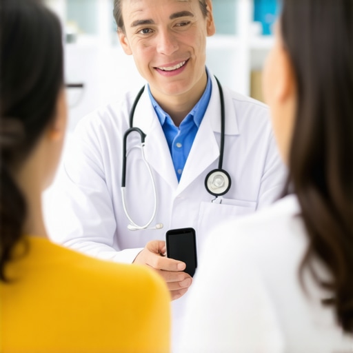 Healthcare professional consulting with a patient using genetic and microbiome analysis tools, digital devices, and charts.