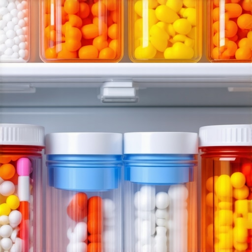 Refrigerator organized with medication storage containers at proper temperature