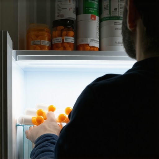 Person storing medication in refrigerator to maintain potency