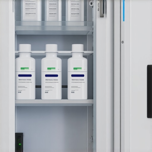 Futuristic medicine cabinet with digital monitoring sensors