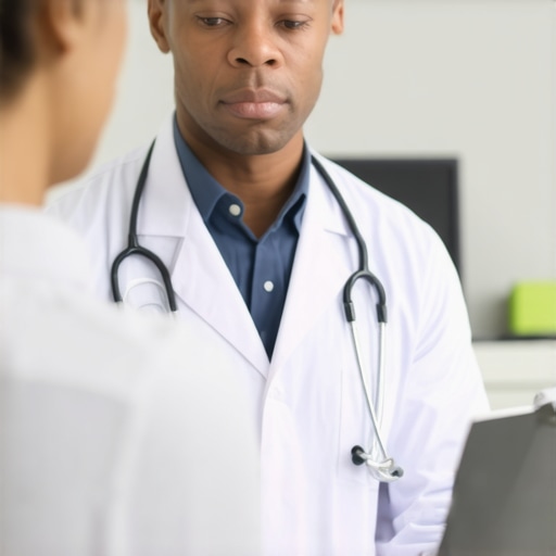 Doctor and patient discussing weight management in clinic.