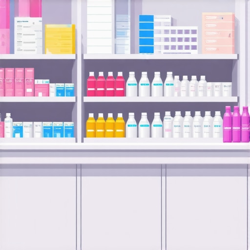 Pharmacy shelves stocked with obesity medications like Wegovy and Ozempic